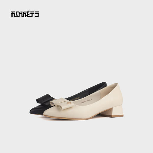 和诚行 2024秋冬新款时尚百搭粗跟单鞋女浅口尖头中跟单鞋0930218 商品图3