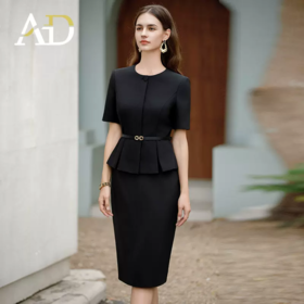限时抢购！AD高端商务经理工作服女公务员套装2024新款黑色职业装圆领上衣夏