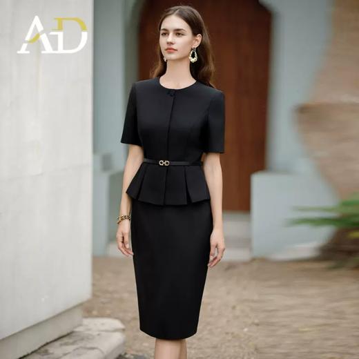 限时抢购！AD高端商务经理工作服女公务员套装2024新款黑色职业装圆领上衣夏 商品图0