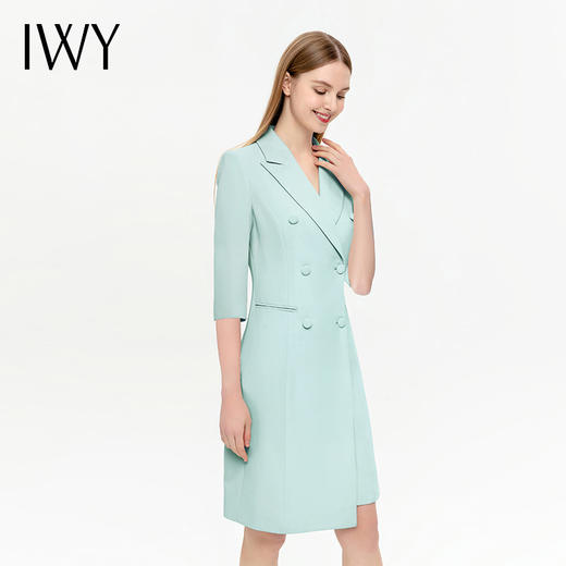 IWY/夏季新品绿色七分袖连衣裙半裙通勤干练职业装女高级感西装裙Q14253 商品图3