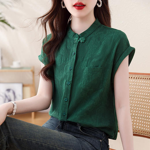 新中式国风盘扣，短袖上衣衬衫KQL-458H3506 商品图1