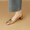 【预售5天】粗跟银色方头花朵，气质高跟单鞋QQJFG&JZ-1181F 商品缩略图0