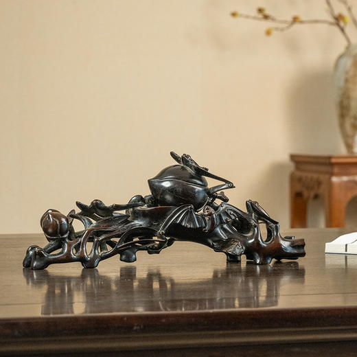 清 紫檀木雕五福捧寿摆件 商品图0