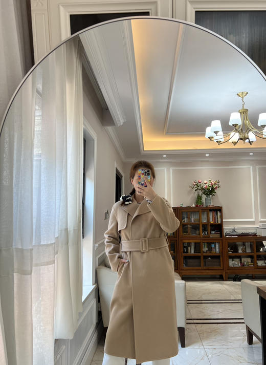 75-5正品th 骨折清仓 刘敏涛 羊毛羊绒混纺 系带长款大衣 超超值 商品图7