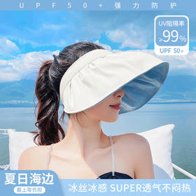 「五款配饰！冰丝贝壳帽」沙滩防晒帽女夏季防紫外线遮阳帽大帽檐全遮脸太阳帽配饰