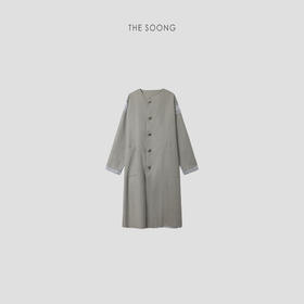 THESOONG/100%棉进口脱脂水洗羊毛亚麻混纺面料圆领风衣外套女HBWCWT8030