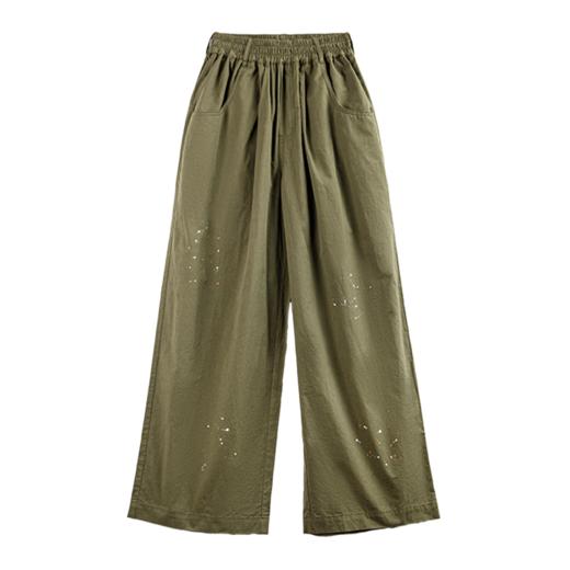 马登女装植物系穿搭复古个性泼墨阔腿裤夏纯棉直筒松紧腰休闲工装长裤 商品图5