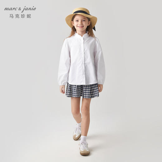 马克珍妮2024年秋装新款 女童甜美荷叶领纯棉衬衫 241377 商品图1