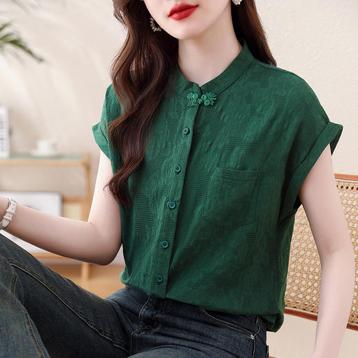 新中式国风盘扣，短袖上衣衬衫KQL-458H3506 商品图2