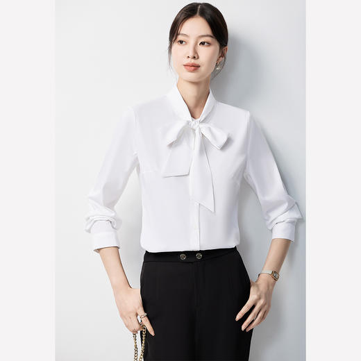 【蝴蝶结系带领】罗蒙女士长袖衬衫舒适微弹优雅气质时尚有型衬衣女 商品图6