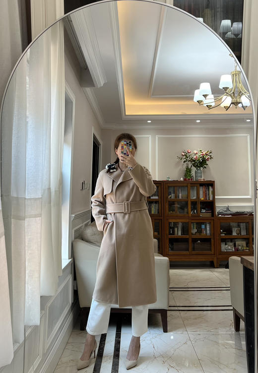 75-5正品th 骨折清仓 刘敏涛 羊毛羊绒混纺 系带长款大衣 超超值 商品图5