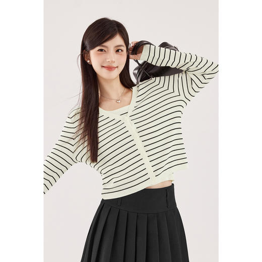 【严选】【心动毛衣】诗凡黎法式细条纹针织套装2024秋新款简约时髦上衣女SF7131041 商品图2