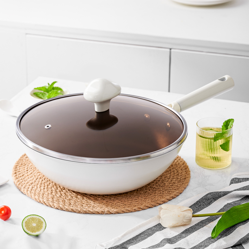 神田 云朵锅系列钛合金家用不粘炒锅30cm 玻璃盖