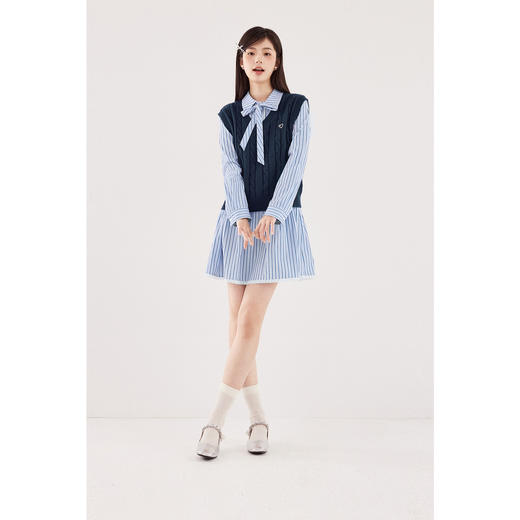 【严选】诗凡黎蝴蝶系带条纹衬衫连衣裙2024秋新款小个子漂亮好看洋气裙子SF7191761 商品图1