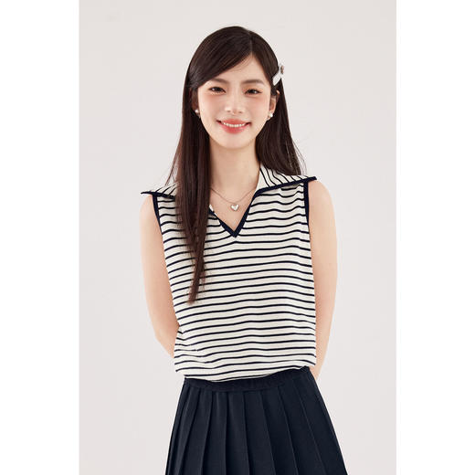 【严选】【心动毛衣】诗凡黎学院风条纹针织马甲2024秋新款时髦减龄上衣女SF7131351 商品图2