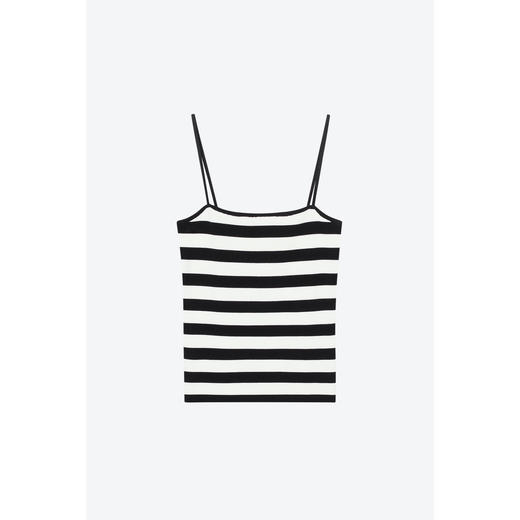 【严选】诗凡黎黑色细肩带针织背心2024秋新款短款流行内搭条纹吊带女SF7131421 商品图1