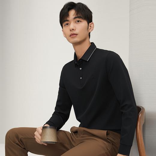【不变形领】柒牌polo衫男士长袖2024秋冬新款商务百搭华夫格T恤 127T70290 商品图1