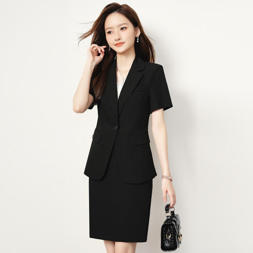 【一粒扣短袖西服+包臀短裙】罗蒙夏季女士套装优雅气质职业两件套女 商品图7