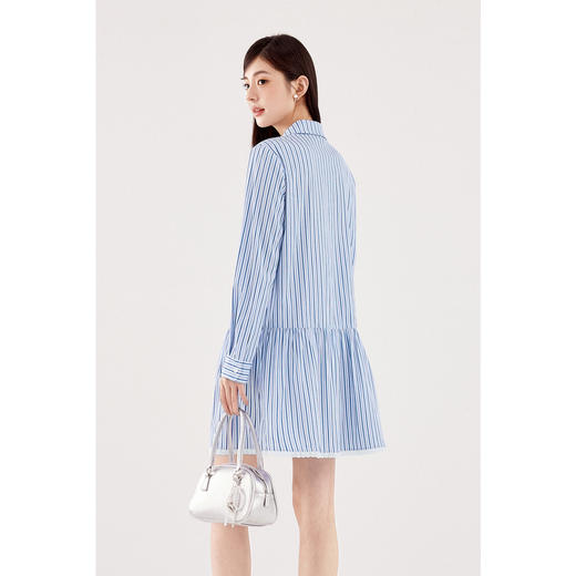 【严选】诗凡黎蝴蝶系带条纹衬衫连衣裙2024秋新款小个子漂亮好看洋气裙子SF7191761 商品图4