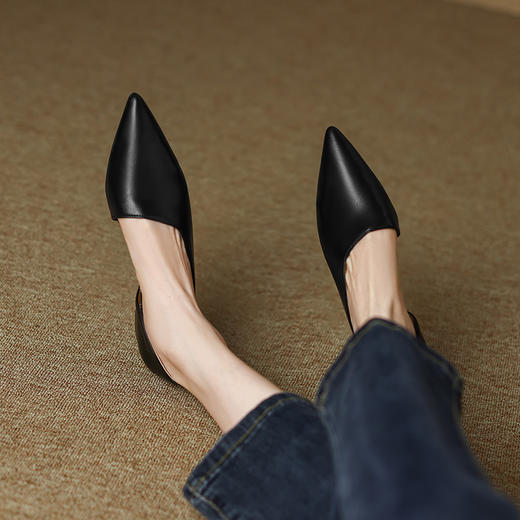 OLD3020白色高跟鞋女夏5cm法式细跟浅色真皮通勤女鞋侧空浅口尖头单鞋 商品图1