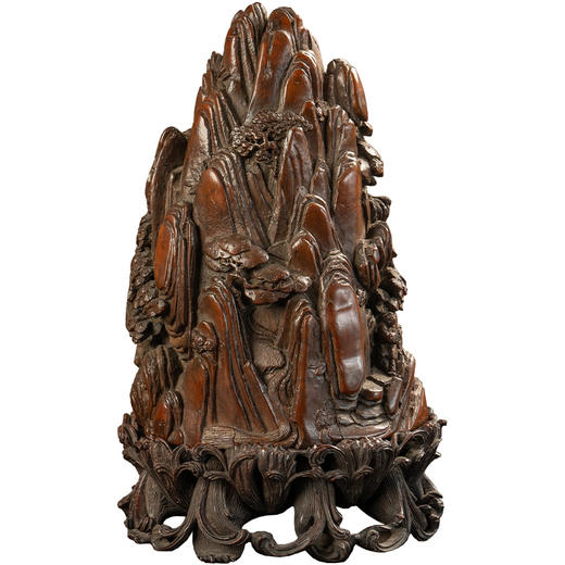 清 竹雕山水人物山子摆件（红木座） 商品图5