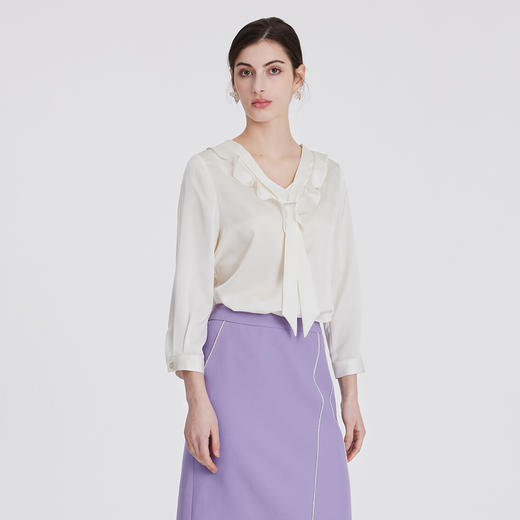 司歌v领衬衫雪纺七分袖上衣ET891251Y 商品图0