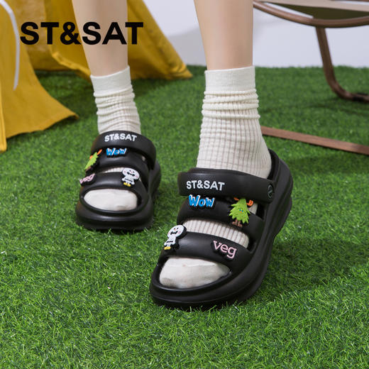 星期六美式风卡通厚底休闲凉拖SSC211562A 商品图7