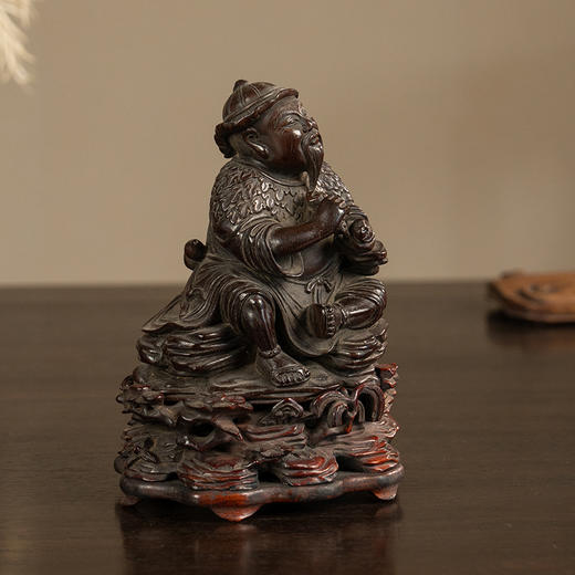 清 紫檀木雕采药老人摆件（红木座） 商品图3