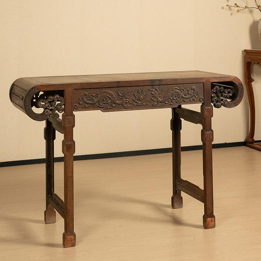 清 红木镶瘿木浮雕二龙戏珠琴桌 商品图4