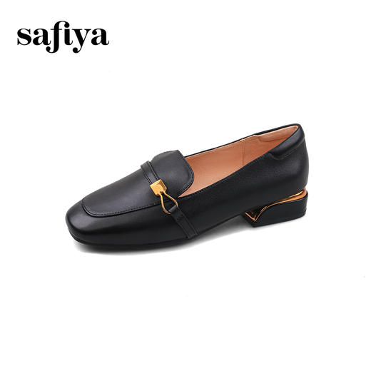 Safiya/索菲娅2024秋高级感羊皮英伦方头复古粗跟软底通勤单鞋 SF43112138 商品图0