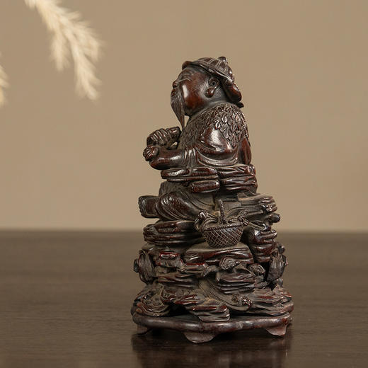 清 紫檀木雕采药老人摆件（红木座） 商品图2
