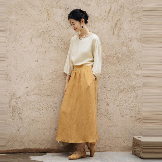 绽放旅行女装482朵/夏季新款度假大摆半身裙文艺天丝亚麻刺绣半裙 商品图2