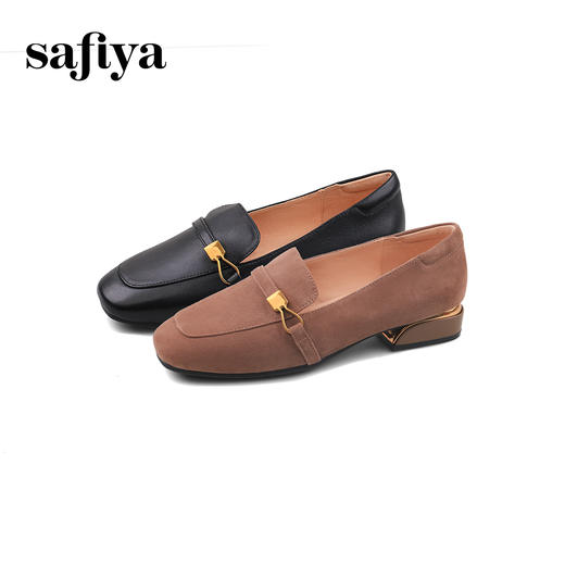 Safiya/索菲娅2024秋高级感羊皮英伦方头复古粗跟软底通勤单鞋 SF43112138 商品图3