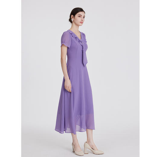 司歌雪纺连衣裙收腰v领荷叶轻薄显瘦A891235X 商品图4