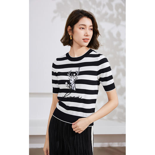 乔万尼针织衫新款黑白条纹通勤简约设计感EM2M913 商品图2