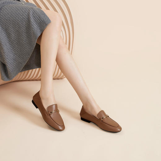 千百度羊皮平底乐福鞋女款秋季通勤浅口单鞋两穿透气舒适A24442765 商品图2