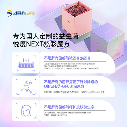 【华熙生物艾小驼-悦瘦NEXT益生菌】一条500亿活菌，12种明星菌株，单条添加100亿专利瘦子菌BPL1，两款皮肤管理专利菌株，三层包埋专利，体态轻盈皮肤好状态 商品图4