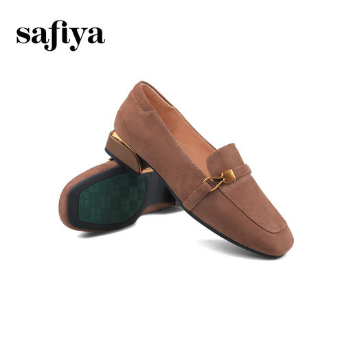 Safiya/索菲娅2024秋高级感羊皮英伦方头复古粗跟软底通勤单鞋 SF43112138 商品图4