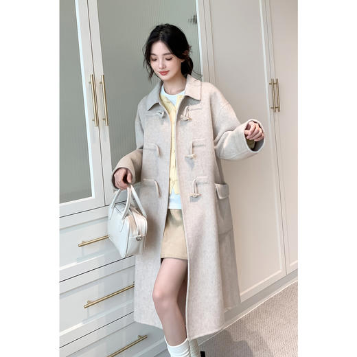 【严选】诗凡黎牛角扣毛呢外套绵羊毛骆驼绒桑蚕丝大衣女2024秋冬新款SF7170081D 商品图0