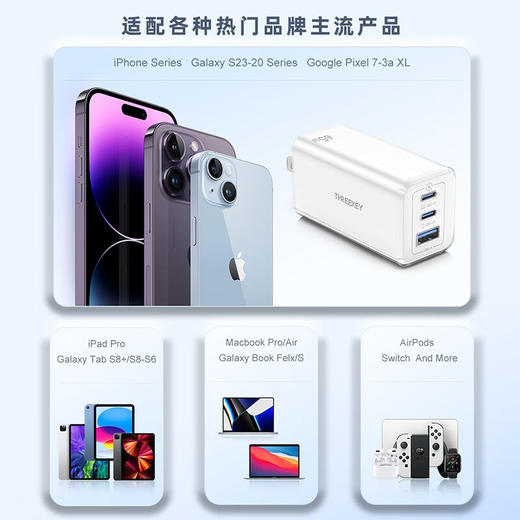THREEKEY TK-113 65W极速快充 可折叠  三合一氮化镓充电器 TK-113 商品图4