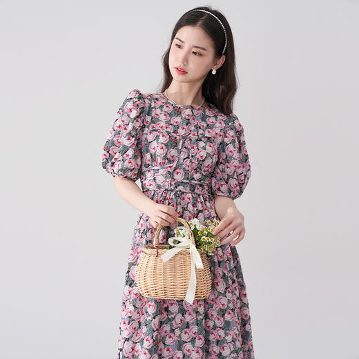西遇碎花连衣裙春夏新款印花A字长裙泡泡袖茶歇裙10520350 商品图4