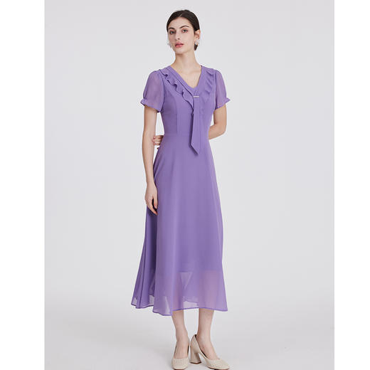 司歌雪纺连衣裙收腰v领荷叶轻薄显瘦A891235X 商品图2