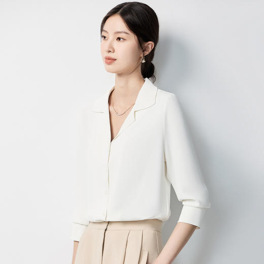 【气质V领】罗蒙女士长袖衬衫简约纯色温柔气质时尚有型衬衣女 商品图7
