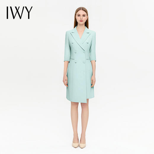IWY/夏季新品绿色七分袖连衣裙半裙通勤干练职业装女高级感西装裙Q14253 商品图4