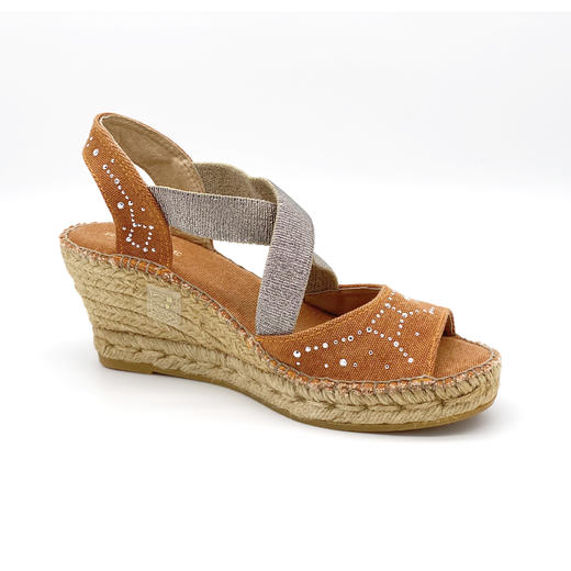 西班牙原产手工制作时尚轻便舒适女款坡跟草编鞋702TR暖橙色（繁星系列） 商品图1