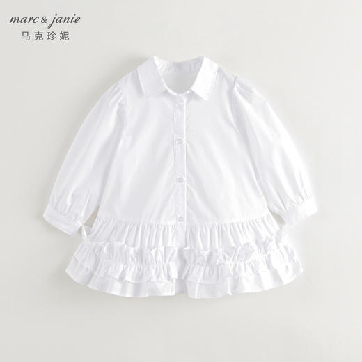 马克珍妮2024年秋装新款 女童拼接花边纯棉衬衫连衣裙 241267 商品图2
