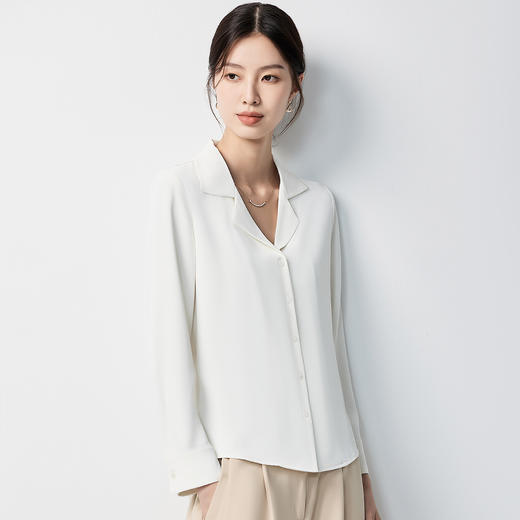 【气质V领】罗蒙女士长袖衬衫简约纯色温柔气质时尚有型衬衣女 商品图3