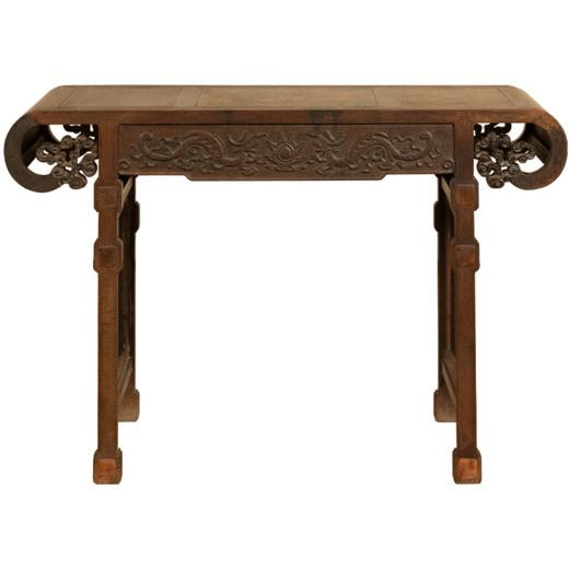 清 红木镶瘿木浮雕二龙戏珠琴桌 商品图5