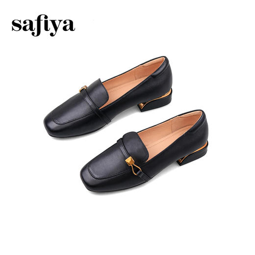 Safiya/索菲娅2024秋高级感羊皮英伦方头复古粗跟软底通勤单鞋 SF43112138 商品图2