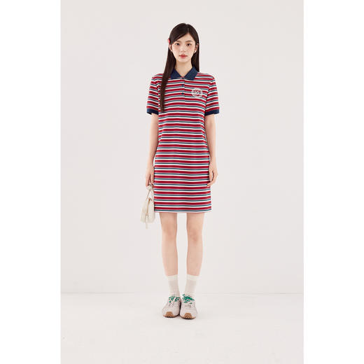 【严选】诗凡黎学院风Polo领刺绣连衣裙2024秋新款撞色条纹肌理感中长裙女SF7192231 商品图1